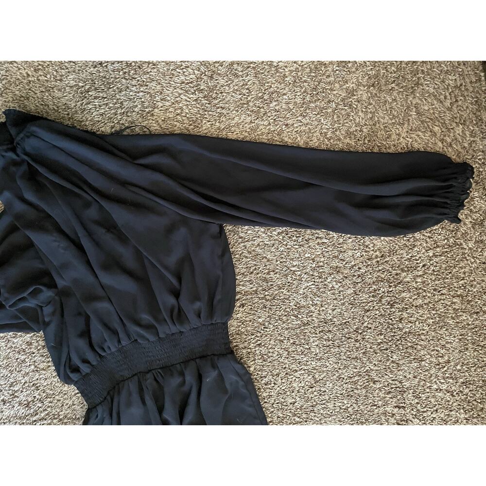 Vince Camuto Split Neck Wide Leg Jumpsuit Rich Black - Picture 3 of 11
